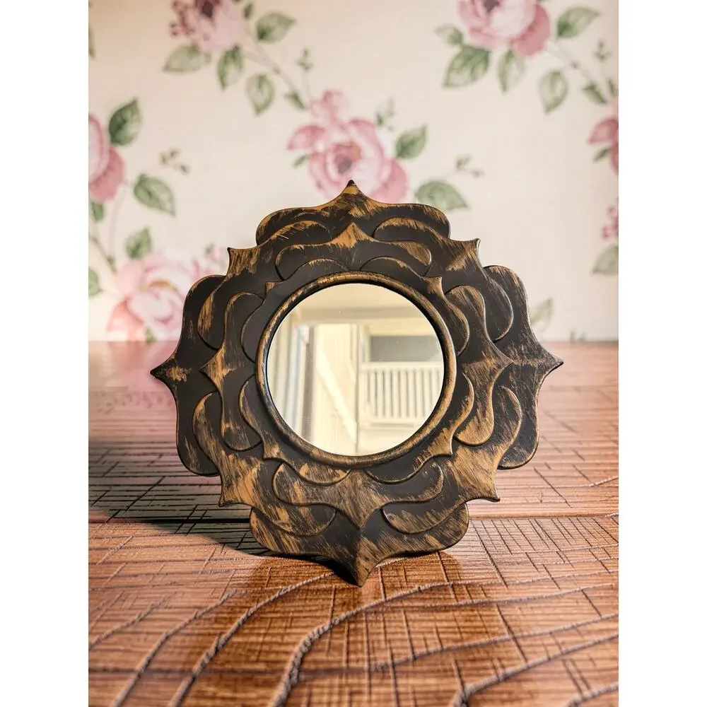 Set of 2 Black Gold Sunburst Accent Mirrors 9” Round Decorative Wall Mirrors